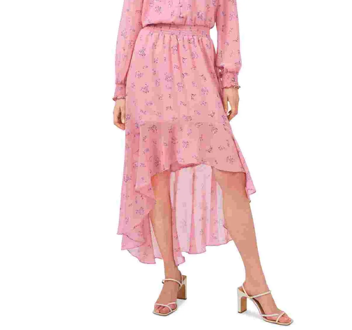 1.STATE Women's Printed Asymmetrical Midi Dress Pink