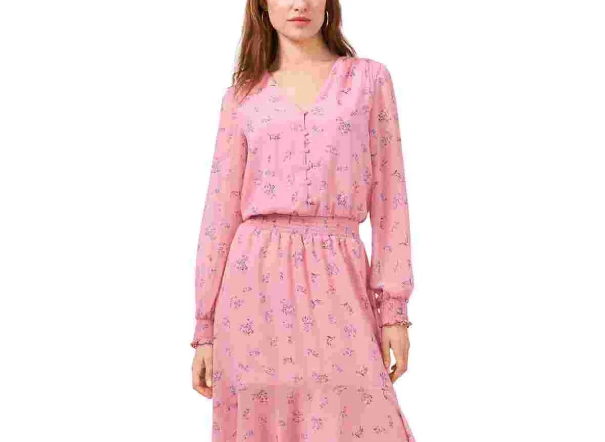 1.STATE Women's Printed Asymmetrical Midi Dress Pink