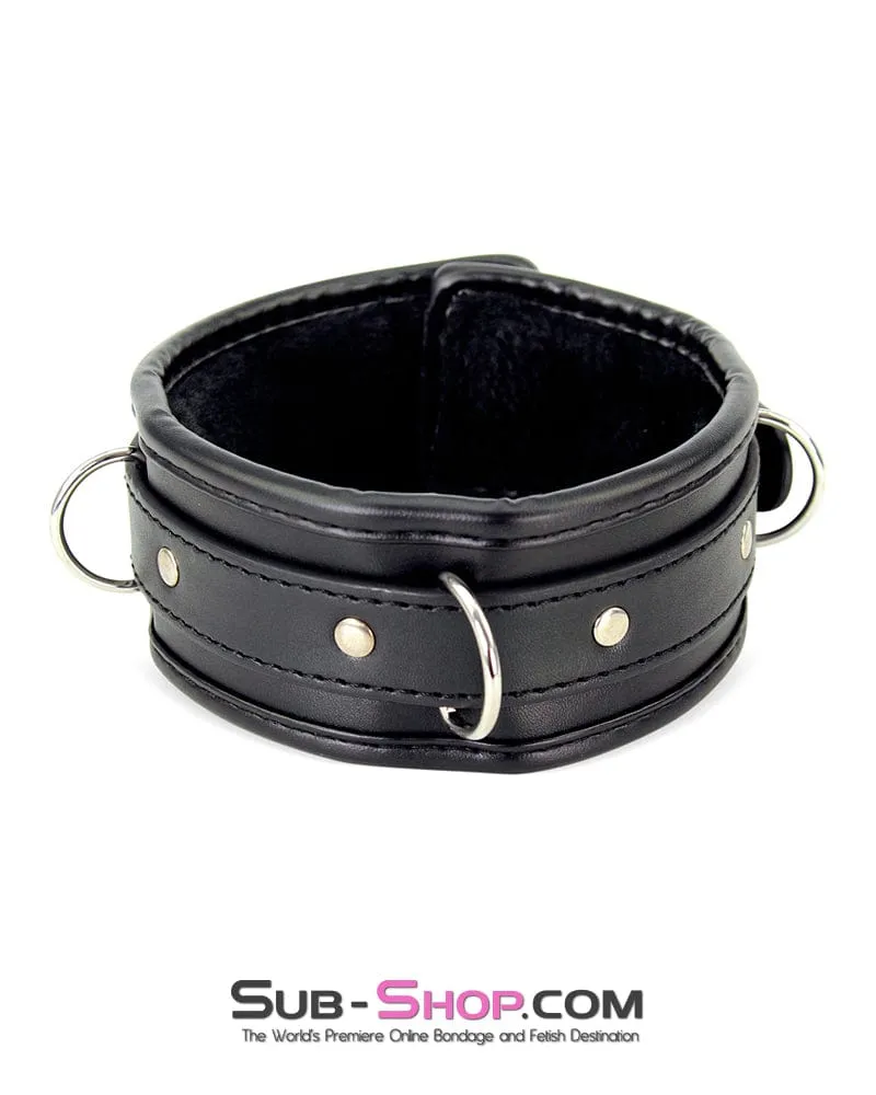 7098DL      Locking Fur Lined Bondage Collar with Leash Set - MEGA Deal