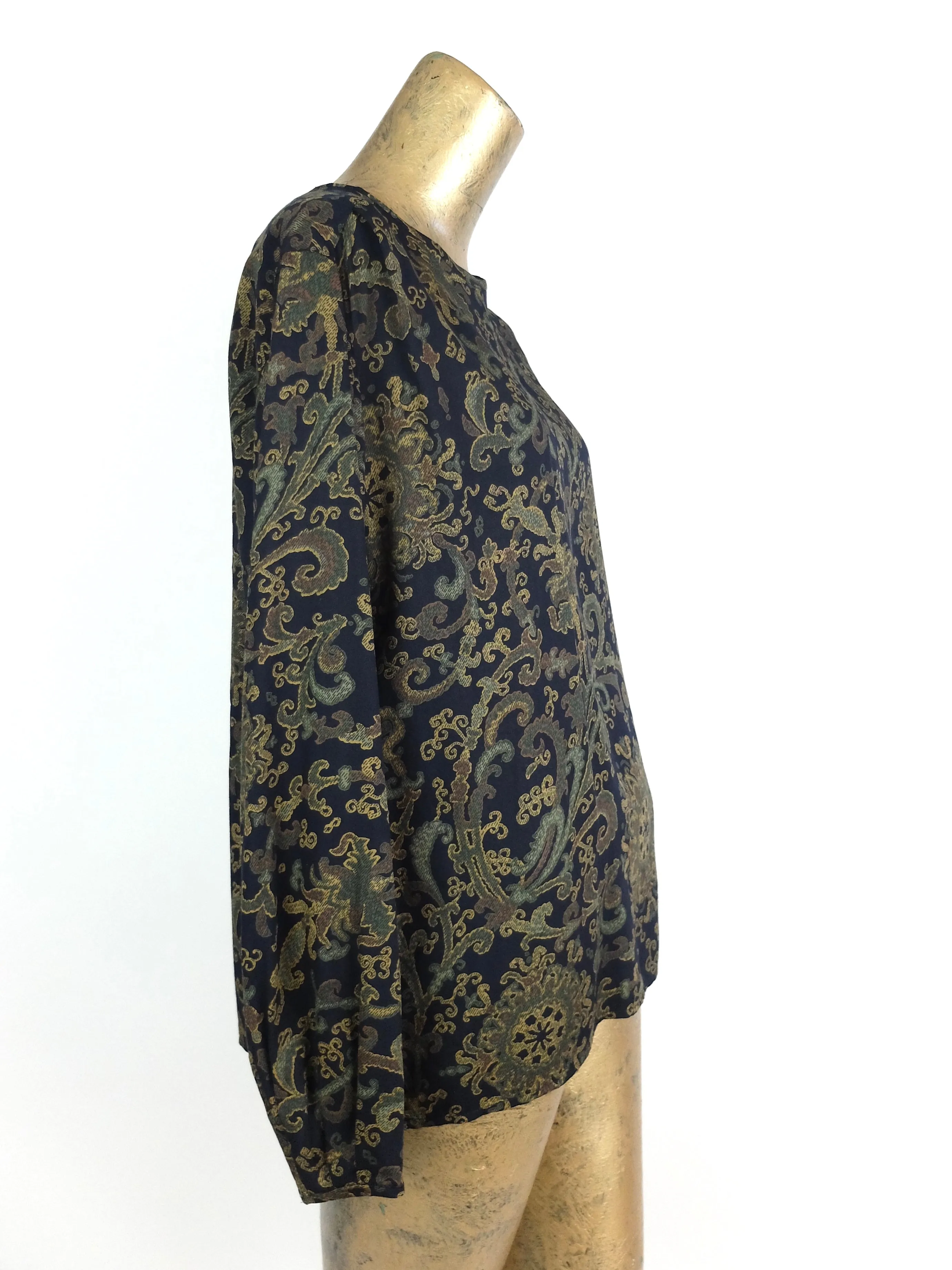 70s Mod Art Nouveau Psychedelic Long Sleeve Pullover Blouse