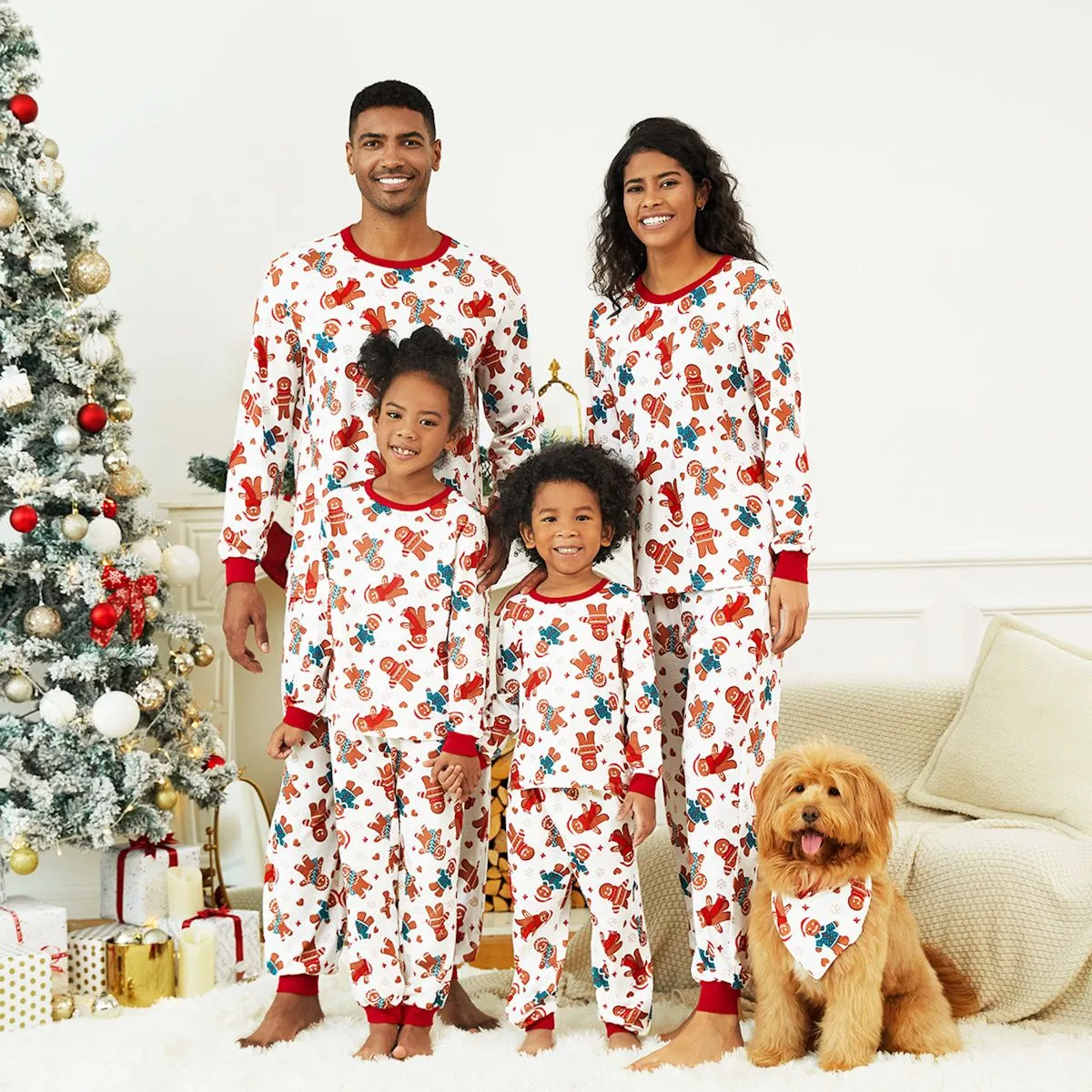 Allover Print Long Sleeve Gingerbread Family Pajamas Christmas