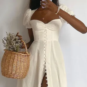 Amozae church outfit Women's Ins Style Solid Color Elegant Princess Sleeve High Slit French Jumpsuit Dress