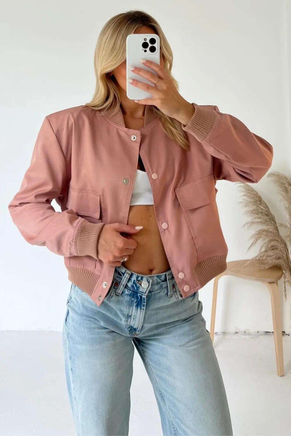 Aria blush cargo bomber jacket