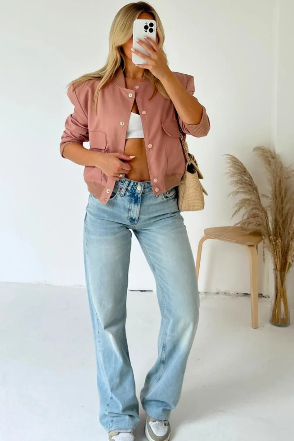 Aria blush cargo bomber jacket