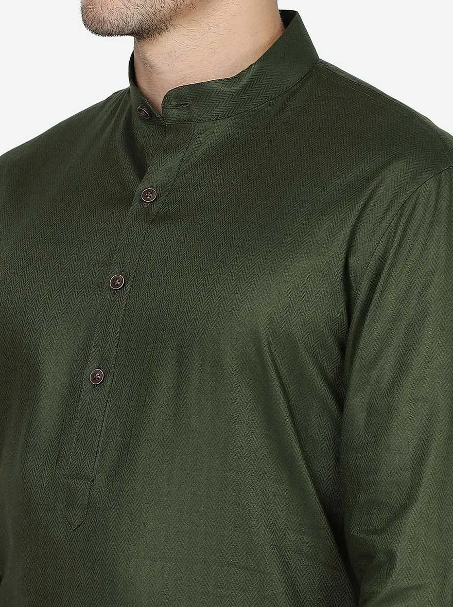 Army Green Solid Regular Fit Modi Kurta | JadeBlue