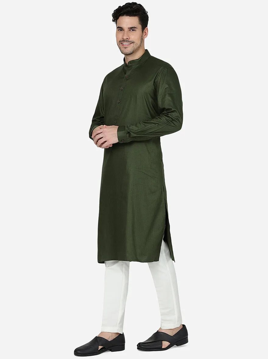 Army Green Solid Regular Fit Modi Kurta | JadeBlue