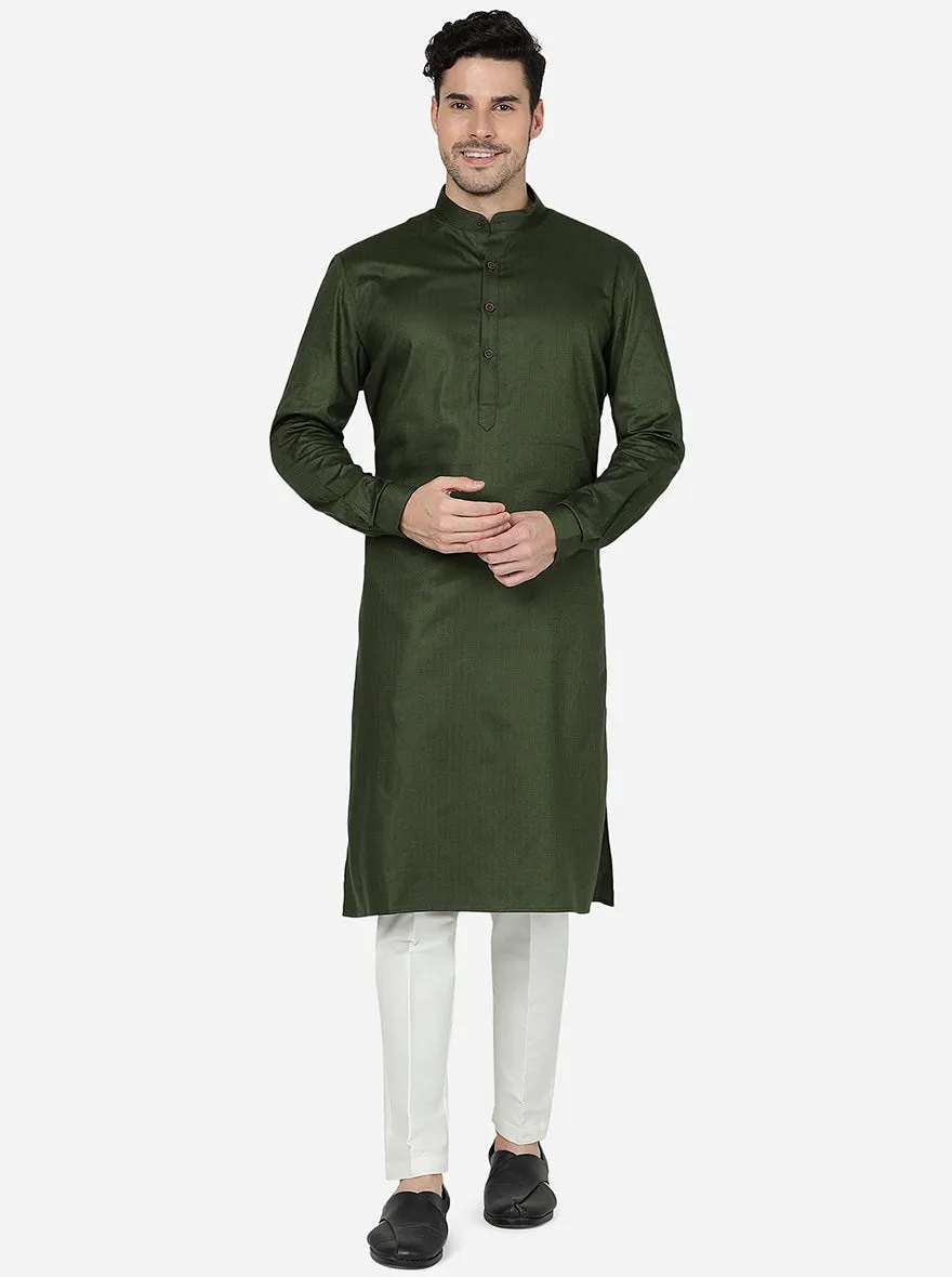 Army Green Solid Regular Fit Modi Kurta | JadeBlue