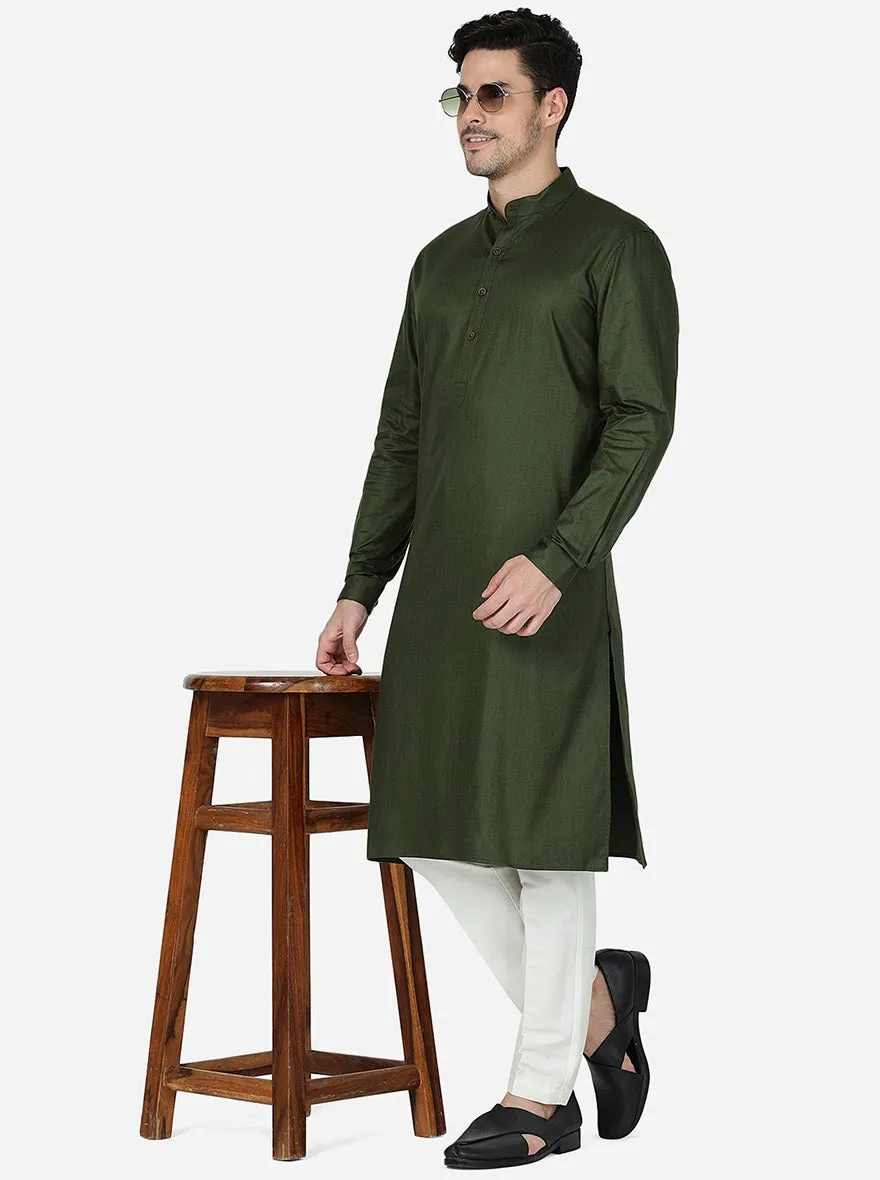 Army Green Solid Regular Fit Modi Kurta | JadeBlue