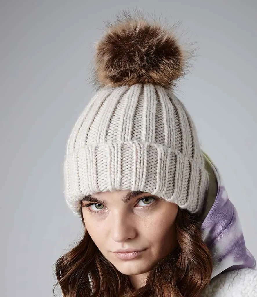 BB412 - Beechfield Faux Fur Pop Pom Chunky Beanie