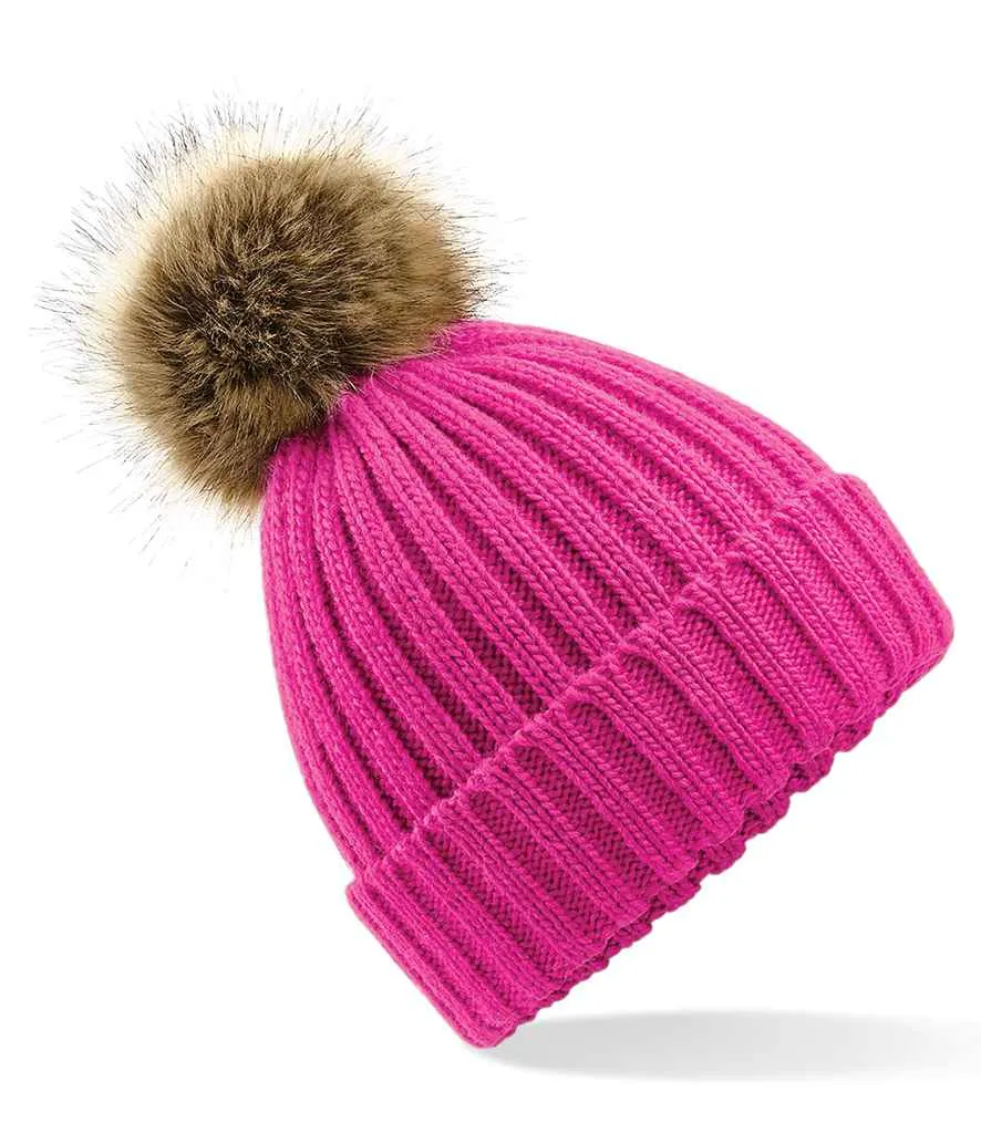 BB412 - Beechfield Faux Fur Pop Pom Chunky Beanie