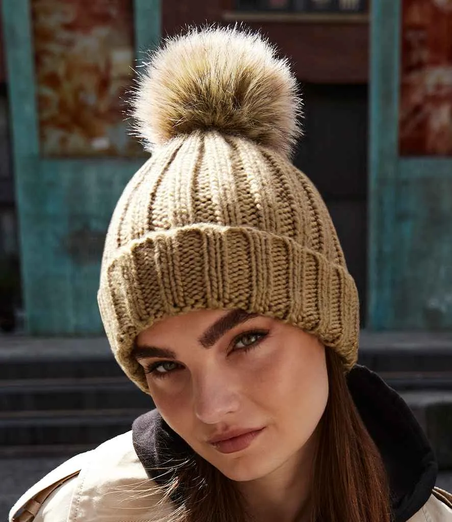 BB412 - Beechfield Faux Fur Pop Pom Chunky Beanie