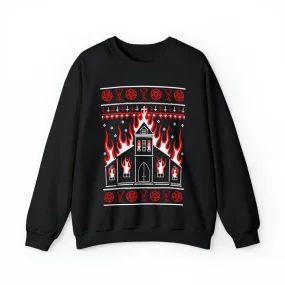 Black Metal Church Fire Christmas Crewneck Sweatshirt