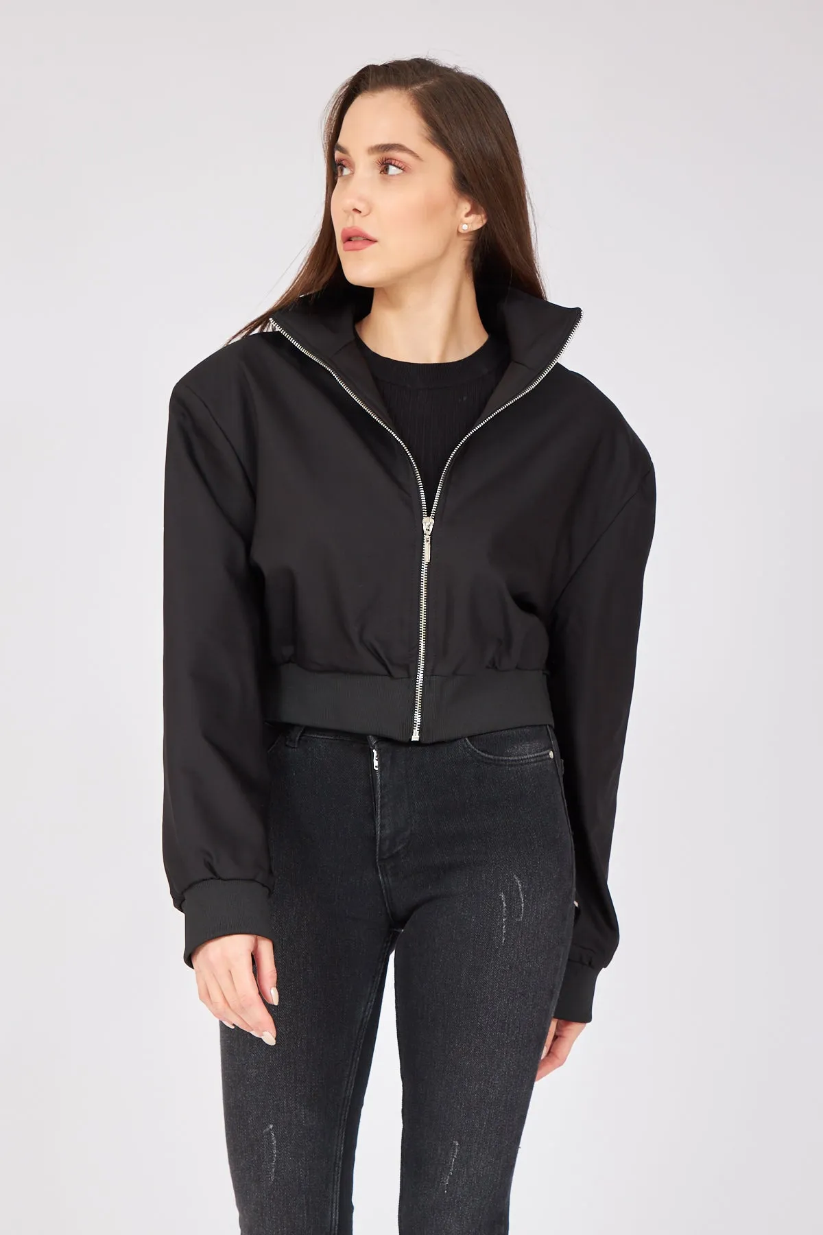 Black Padding Detail Bomber Jacket