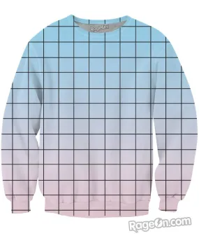 Blue Pink Grid Crewneck Sweatshirt