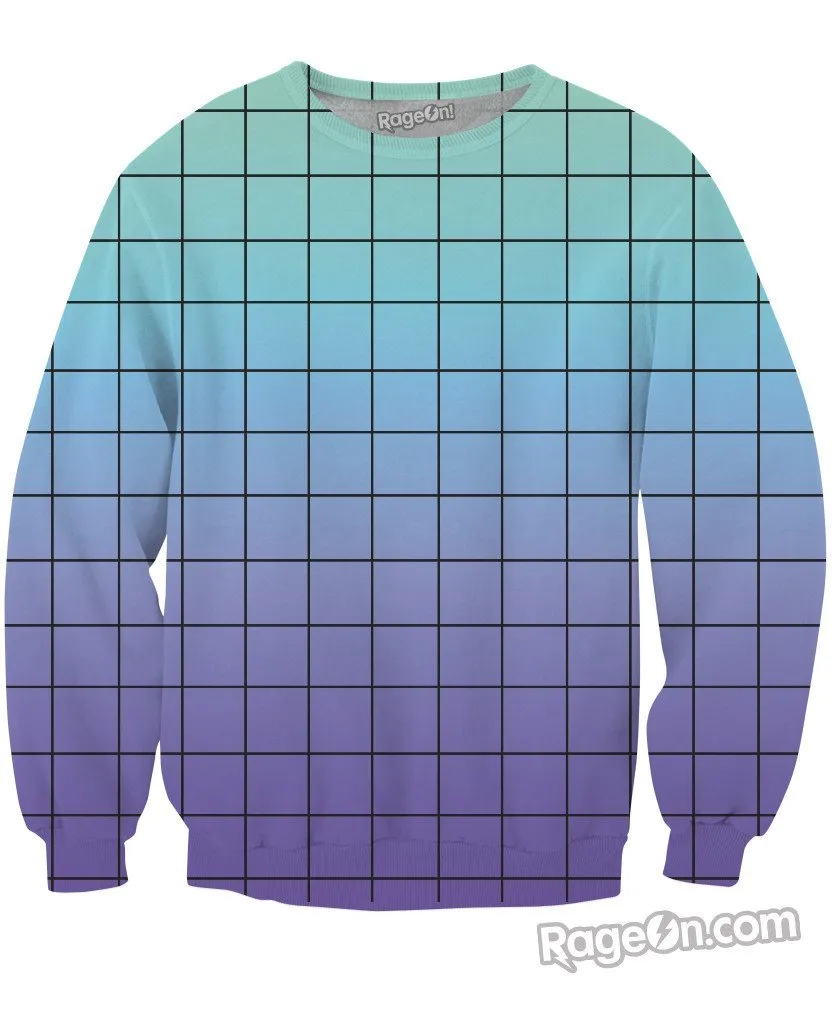 Blue Purple Grid Crewneck Sweatshirt