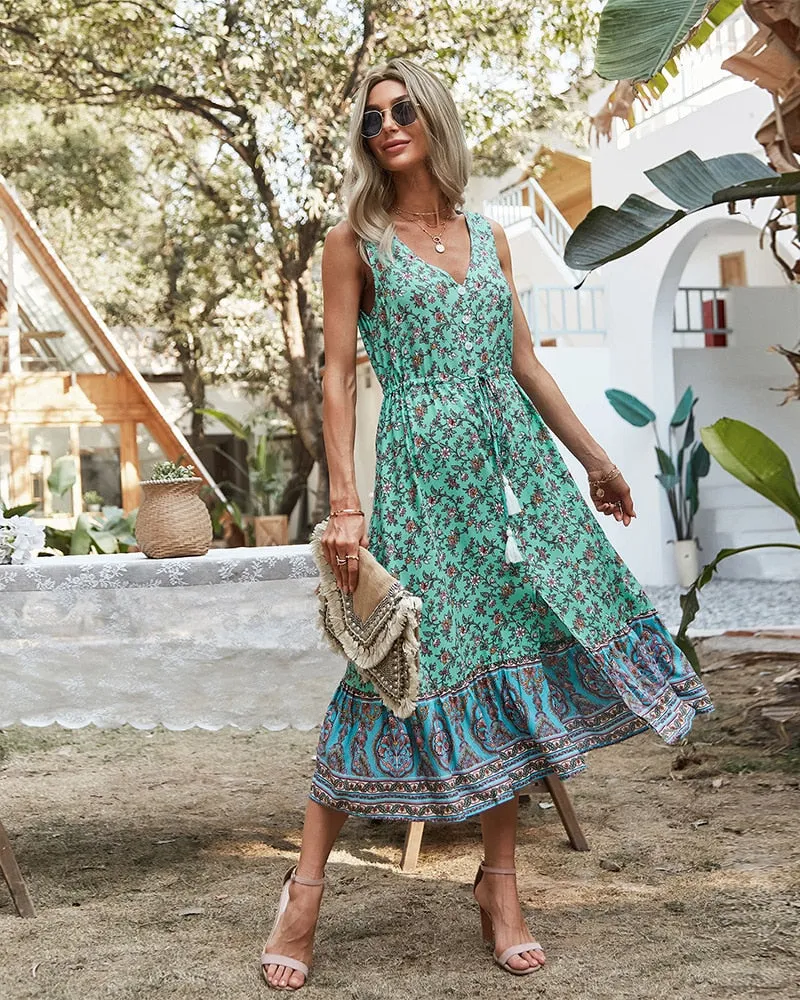 Bohemia Sleeveless Floral Print Summer Dresses