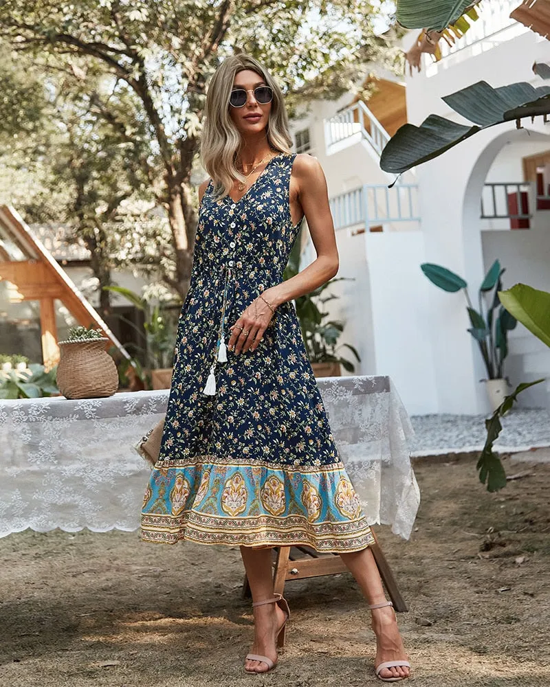 Bohemia Sleeveless Floral Print Summer Dresses