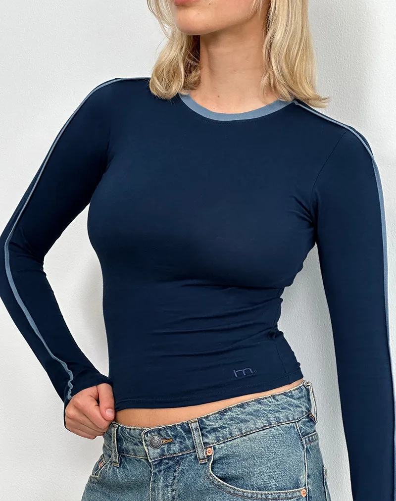 Bonija Long Sleeve Top in Navy Faded Denim