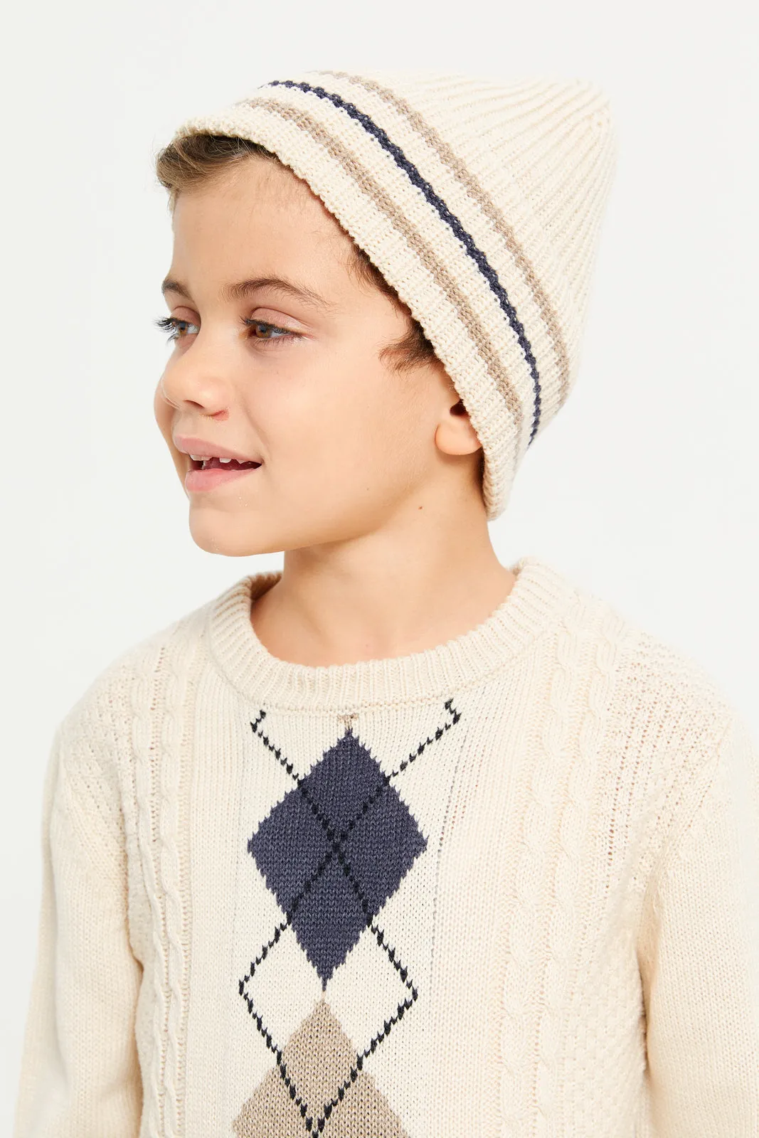 Boys  Beige Pullover With Hat (2 Piece)