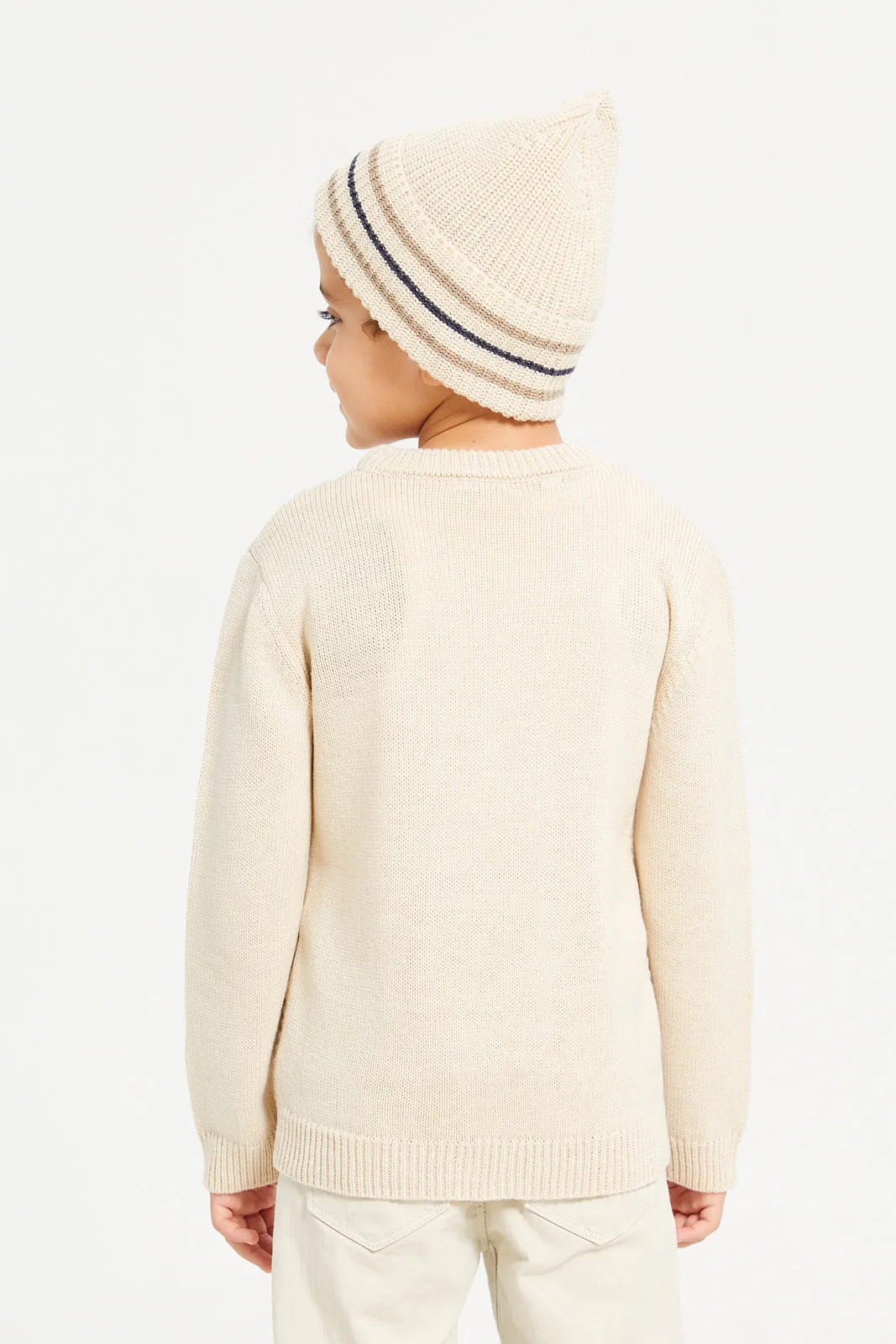 Boys  Beige Pullover With Hat (2 Piece)