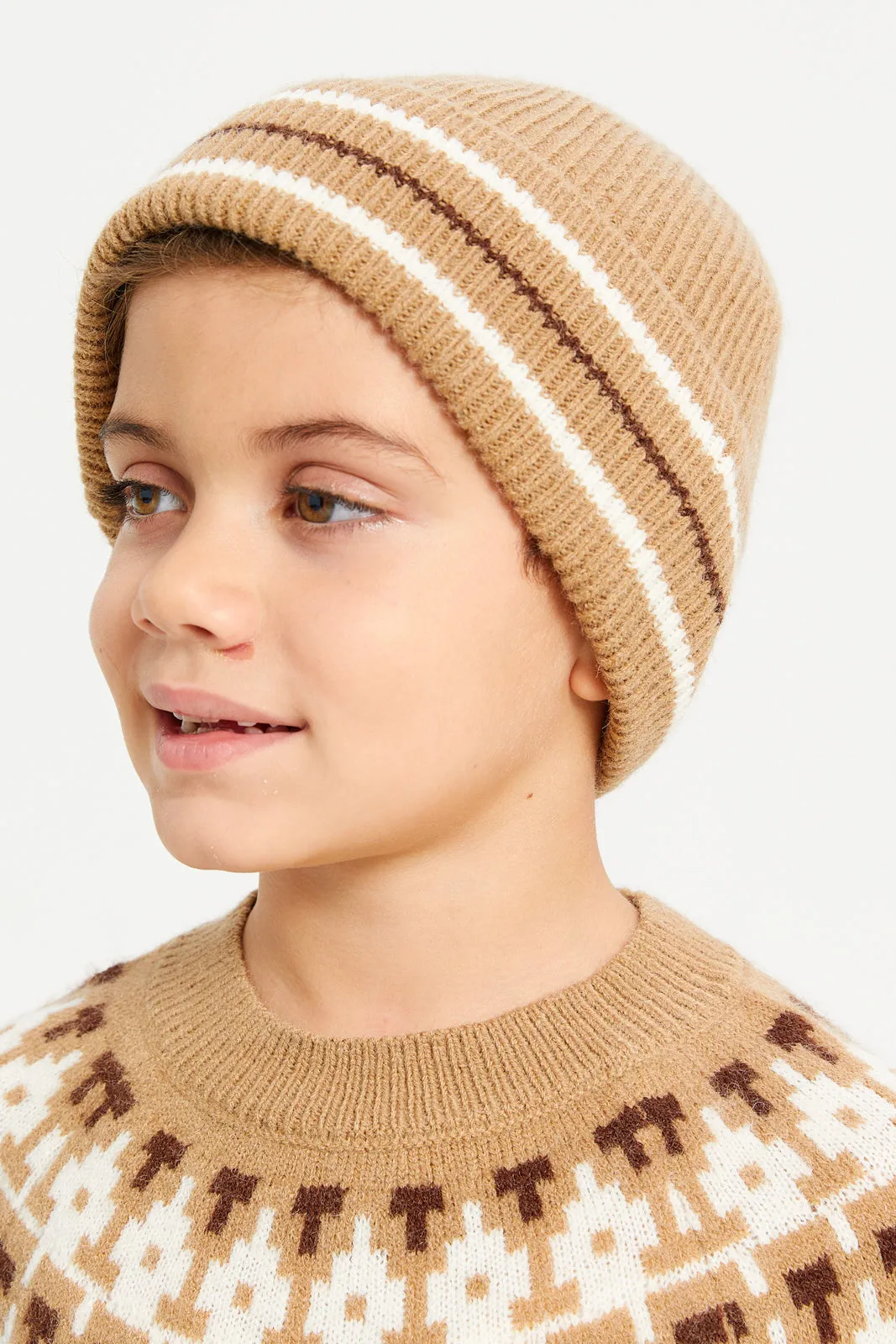 Boys Brown Pullover With Hat (2 Piece)