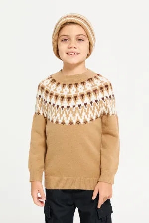 Boys Brown Pullover With Hat (2 Piece)