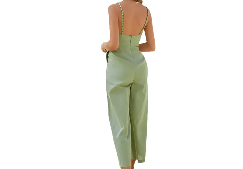 Brace Solid Color Wide Leg Slim High Waist Jumpsuit