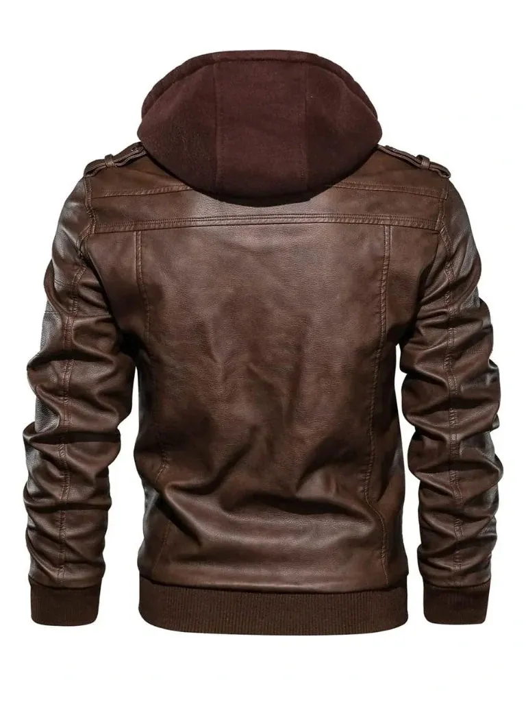 Brown Bomber Hooded Leather Jacket