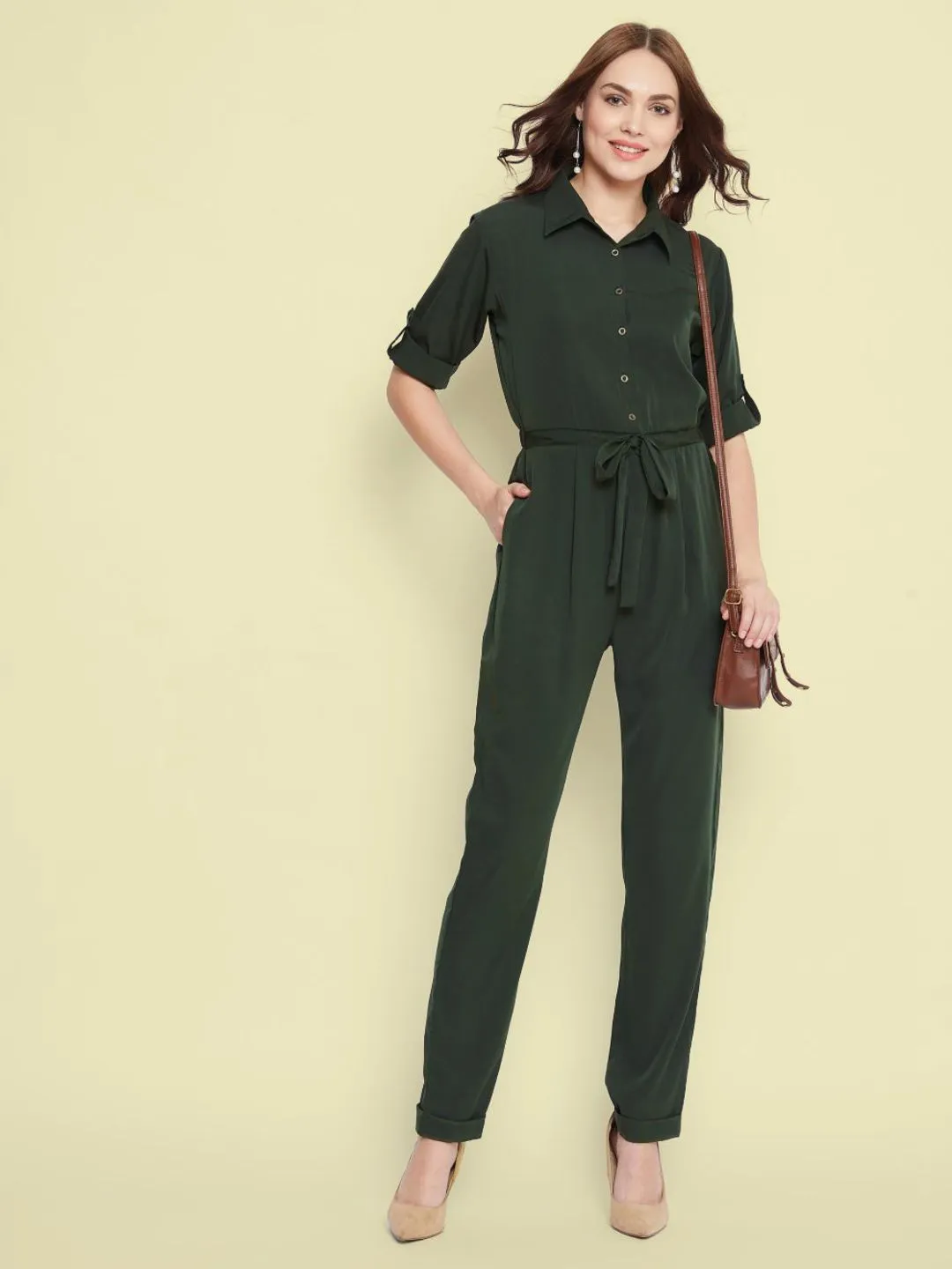 Button Down Roll-up Jumpsuit