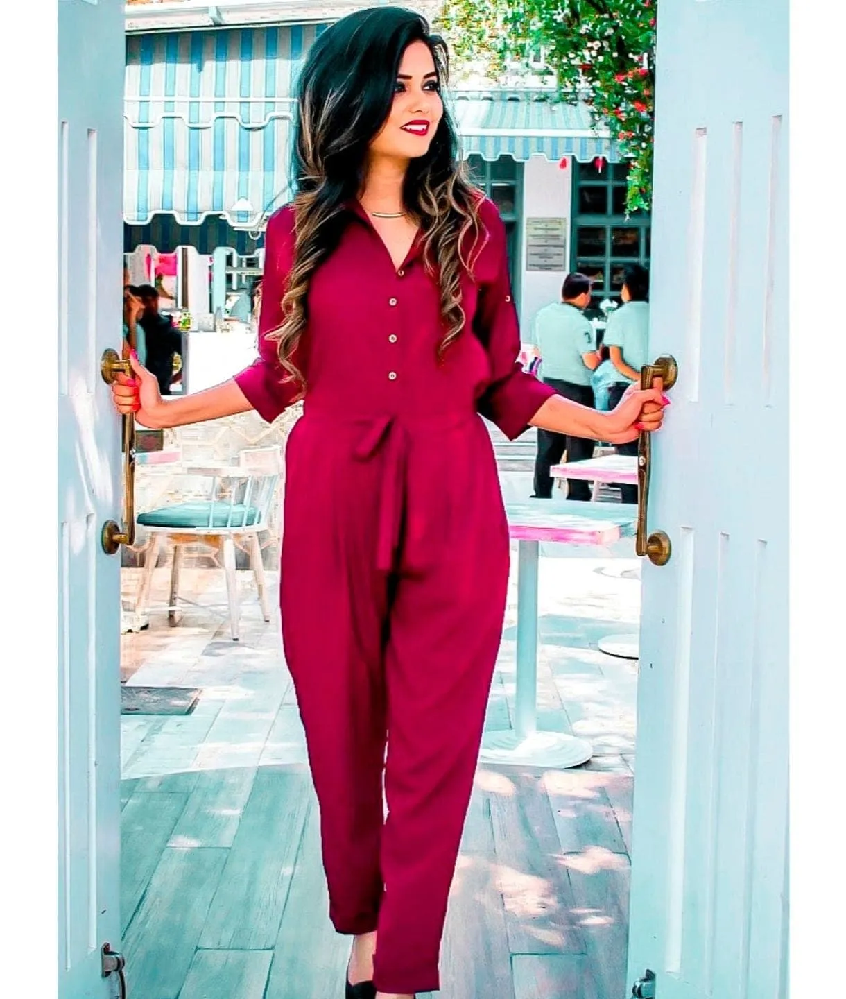 Button Down Roll-up Jumpsuit