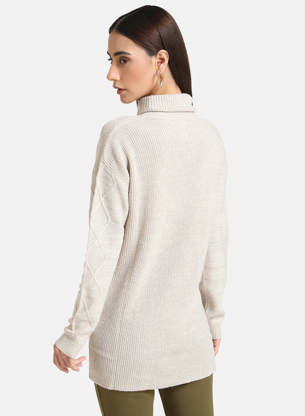 Cable Knit High Neck Pullover