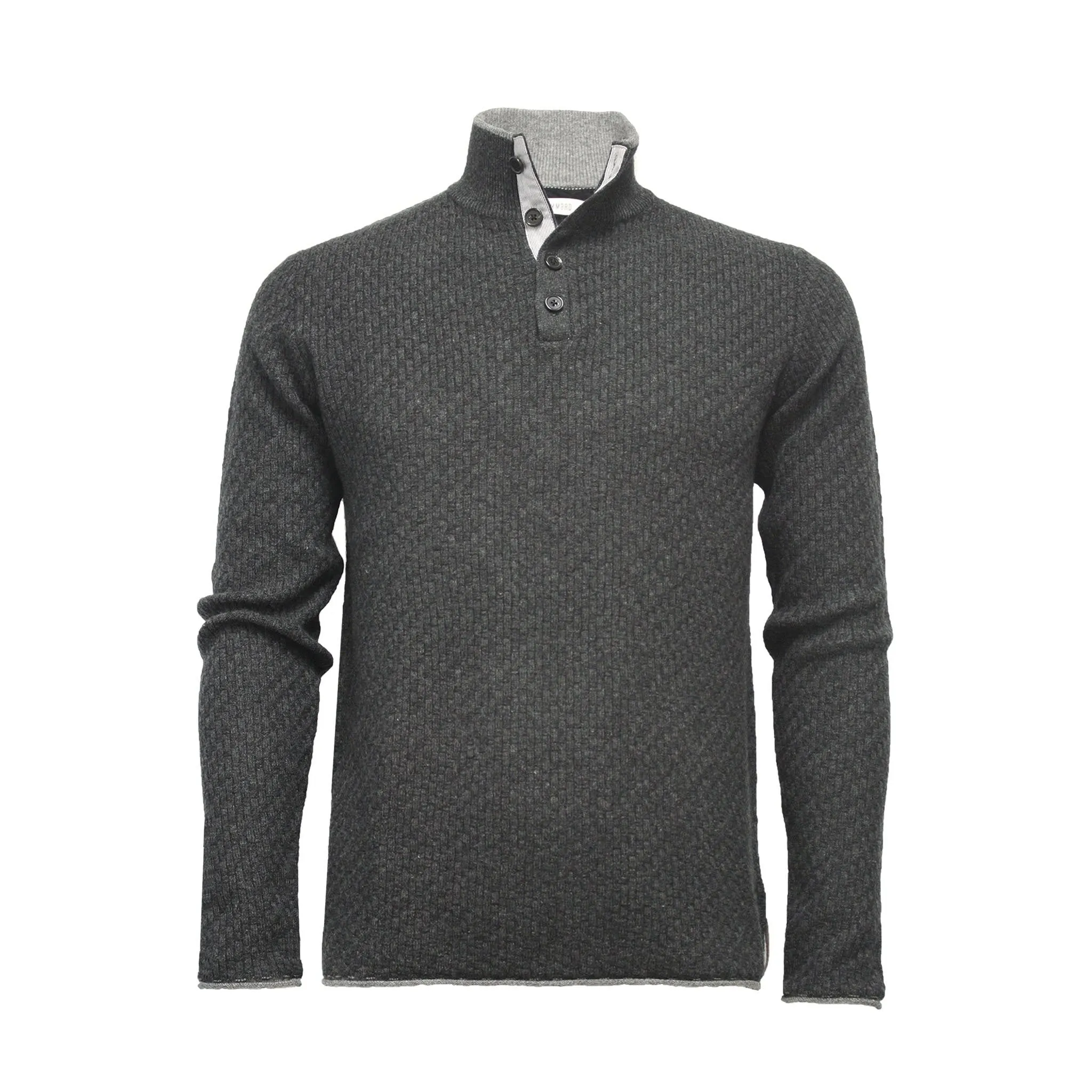 Camel Cashmere Sweater Button Neck Andromeda in Carbon Stitch