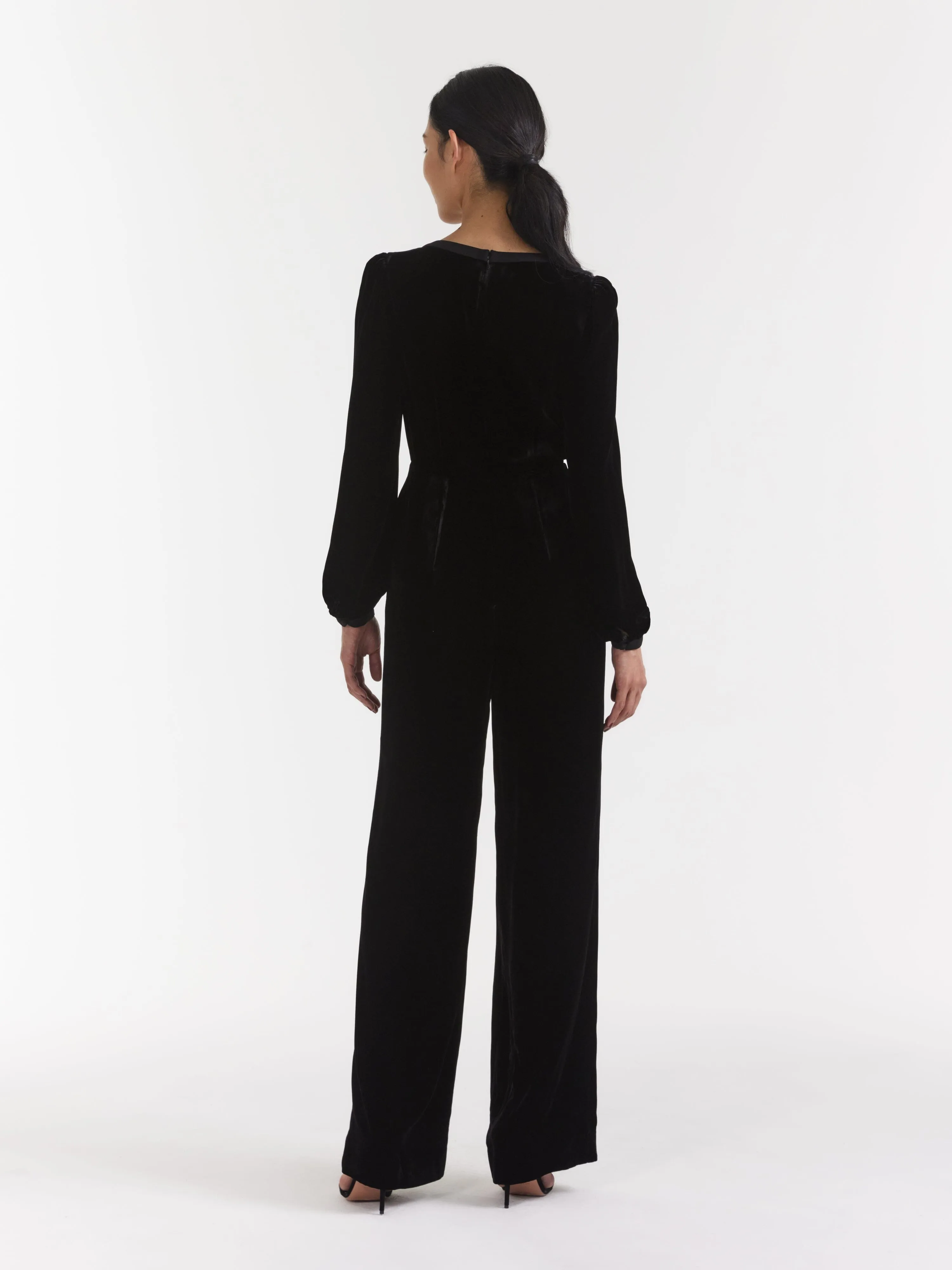 Camille Velvet Embellished Bows Jumpsuit in Black with Rainbow Bows