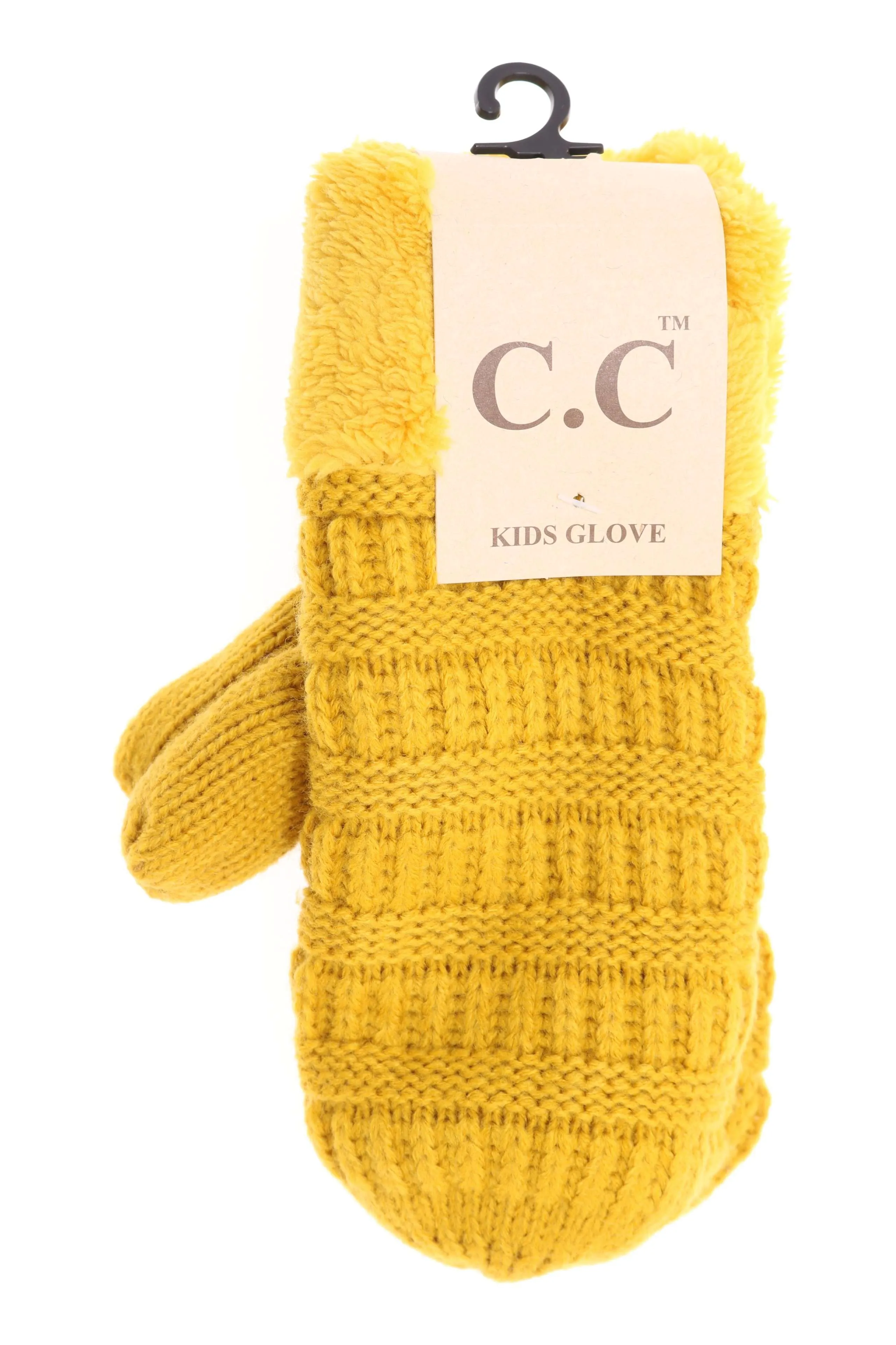 CC Beanie | Kids Solid Cable Knit  Mittens ~ Mustard