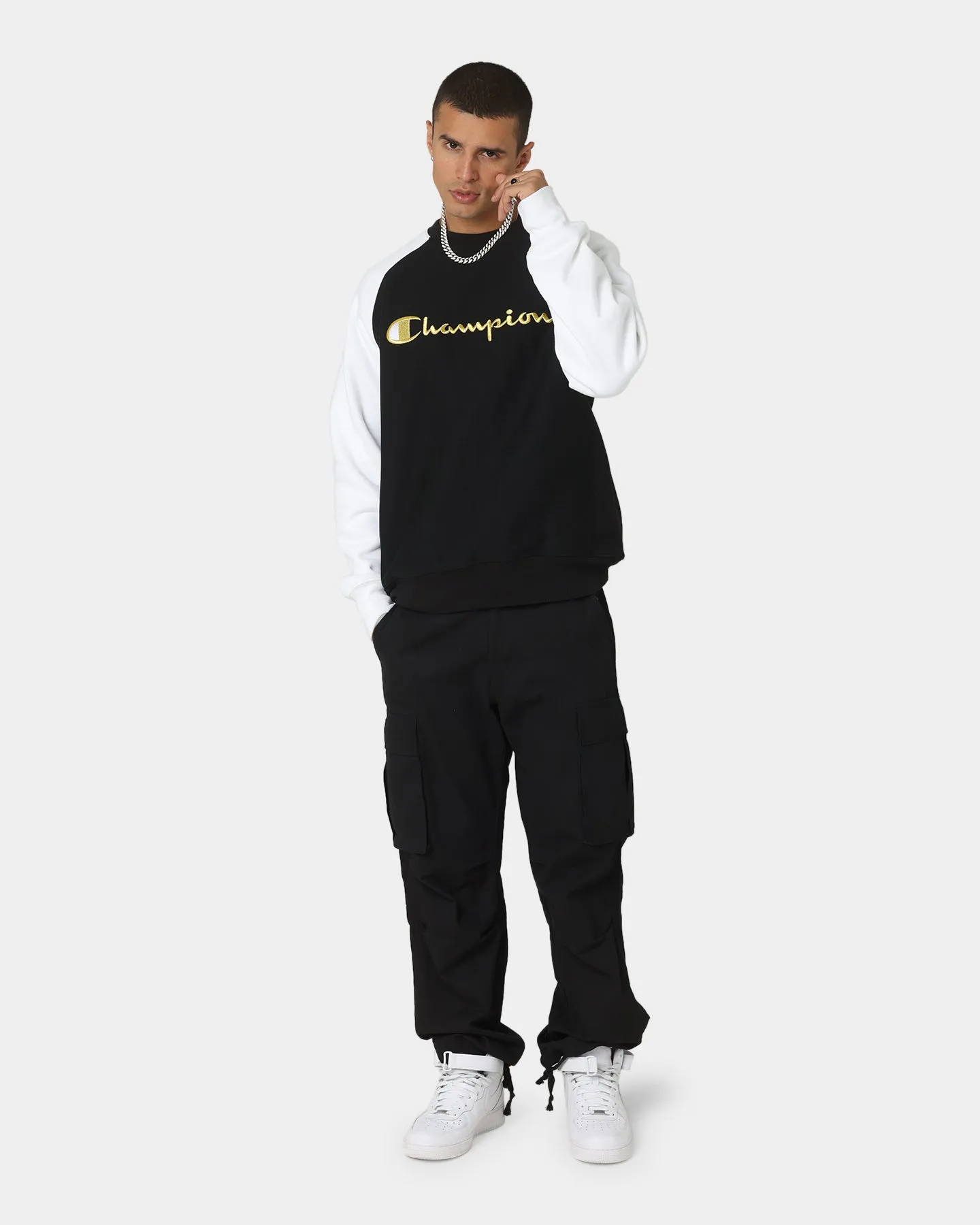 Champion Reverse Weave Raglan Crew Black/Gold