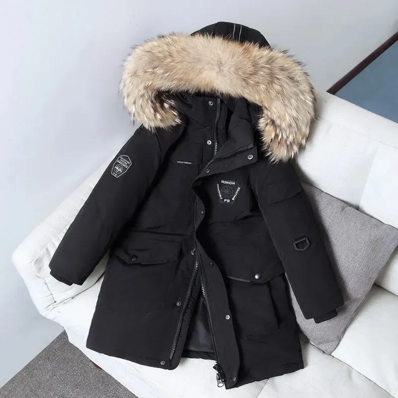 Children's Down Jacket Windproof Thick Fur Collar Winter Coat Jacket