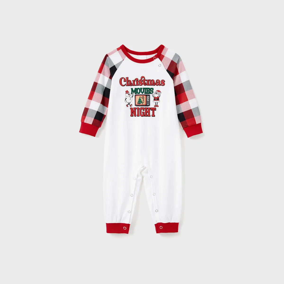 Christmas Movies Night Plaid Family Christmas Pajamas Santa Snowman Christmas Tree Print