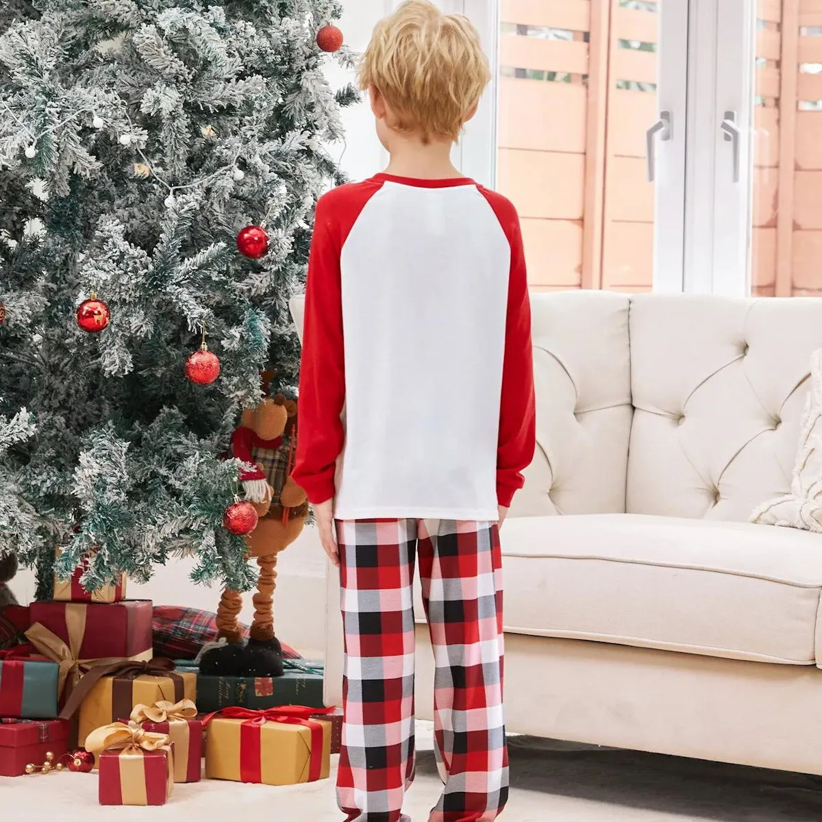 Christmas Movies Night Plaid Family Christmas Pajamas Santa Snowman Christmas Tree Print