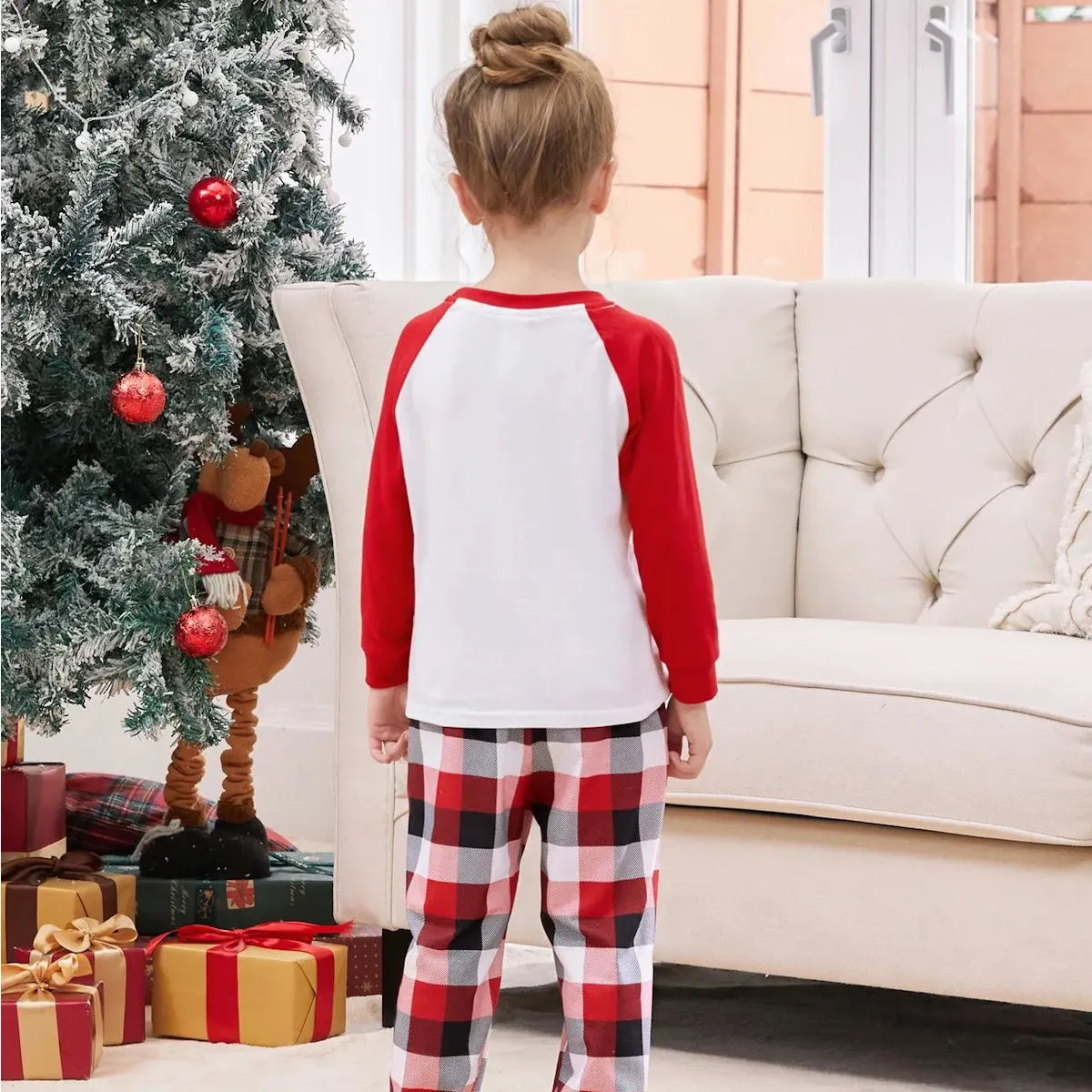 Christmas Movies Night Plaid Family Christmas Pajamas Santa Snowman Christmas Tree Print