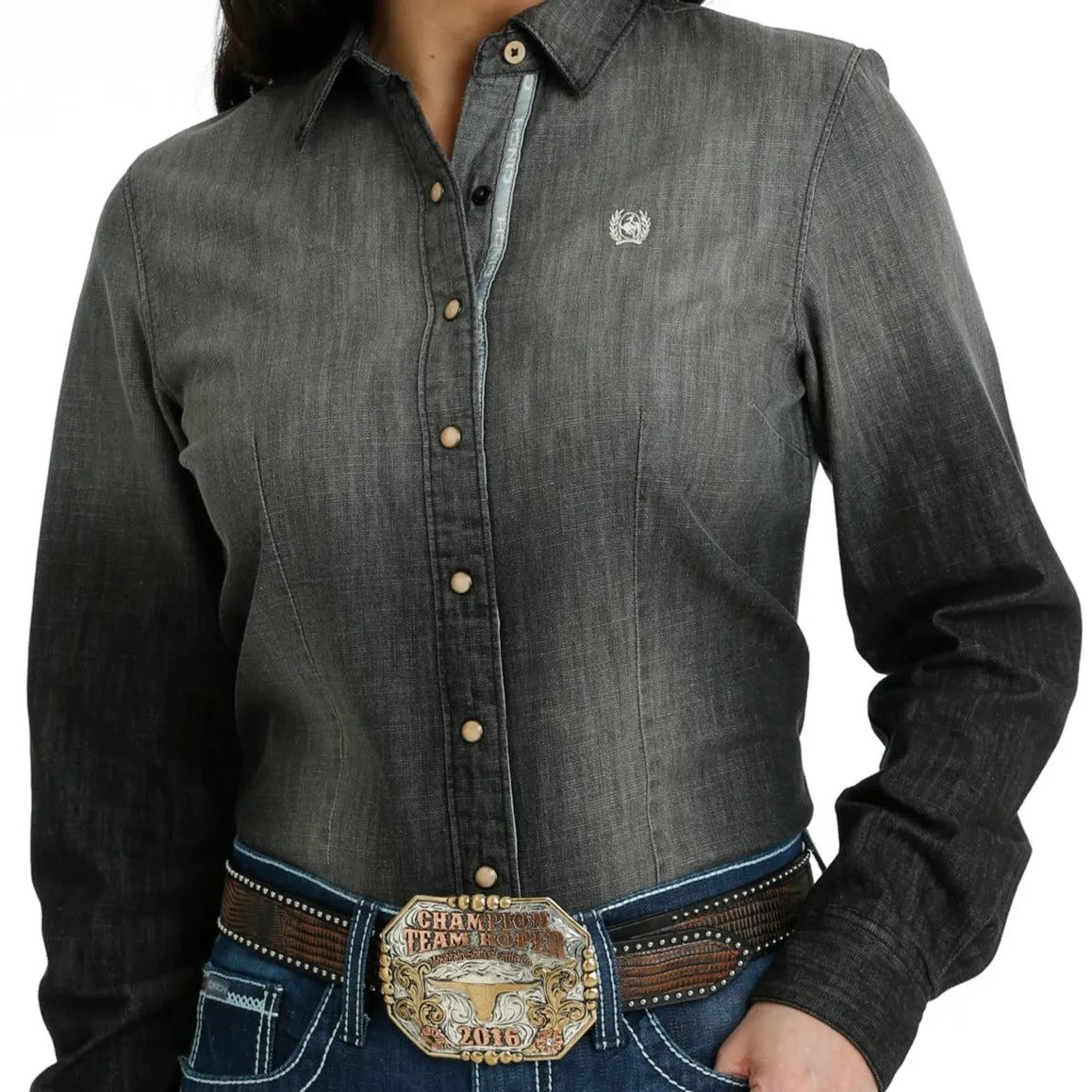 Cinch Women's Black Denim Western Button Down Shirt