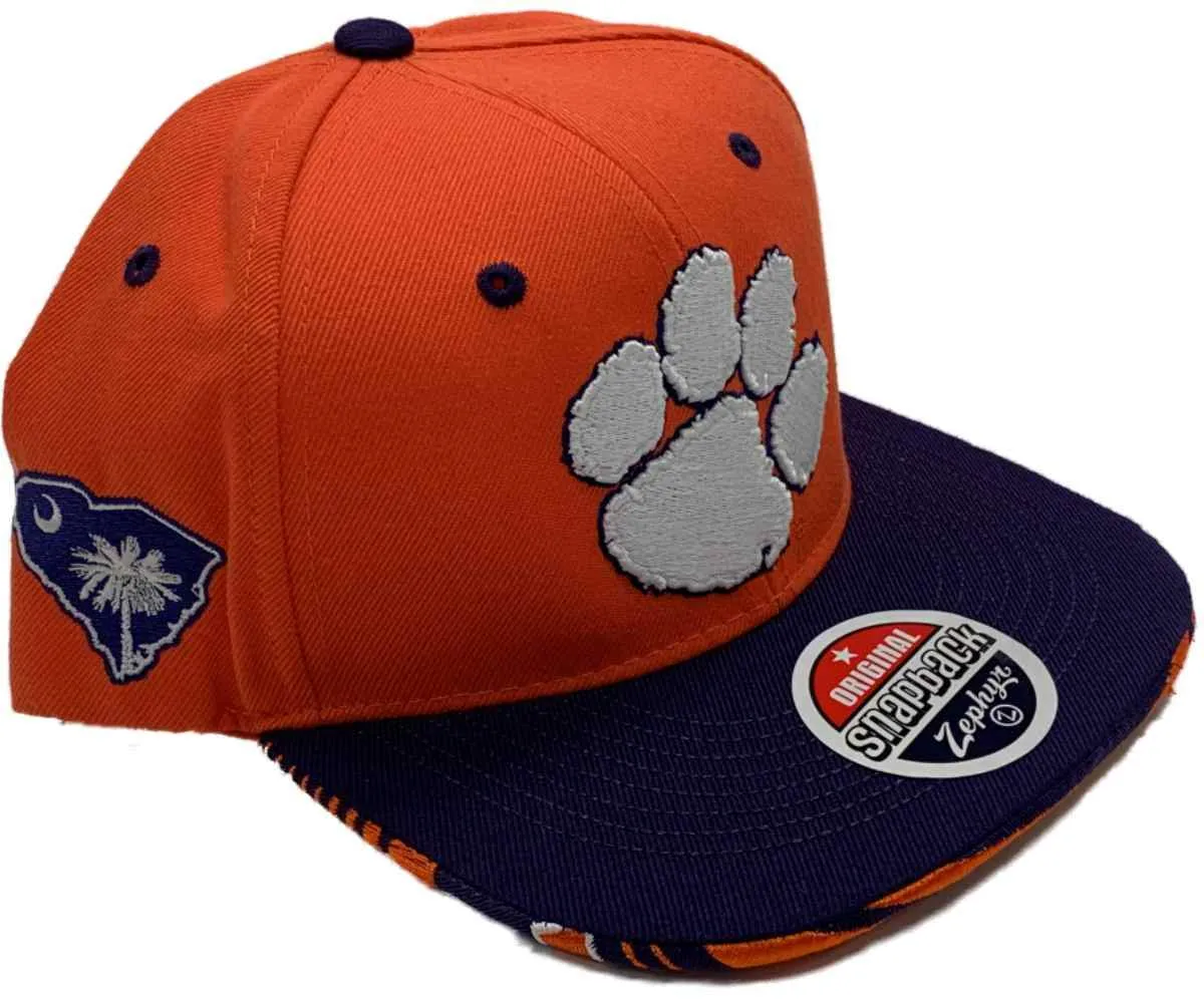 Clemson Tigers Zephyr Orange & Purple Structured Snapback Flat Bill Hat Cap