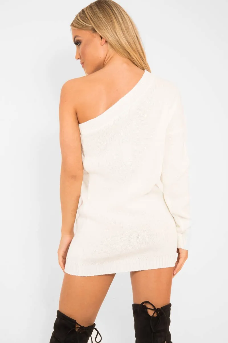 Cream One Shoulder Jumper Dress - Liseth