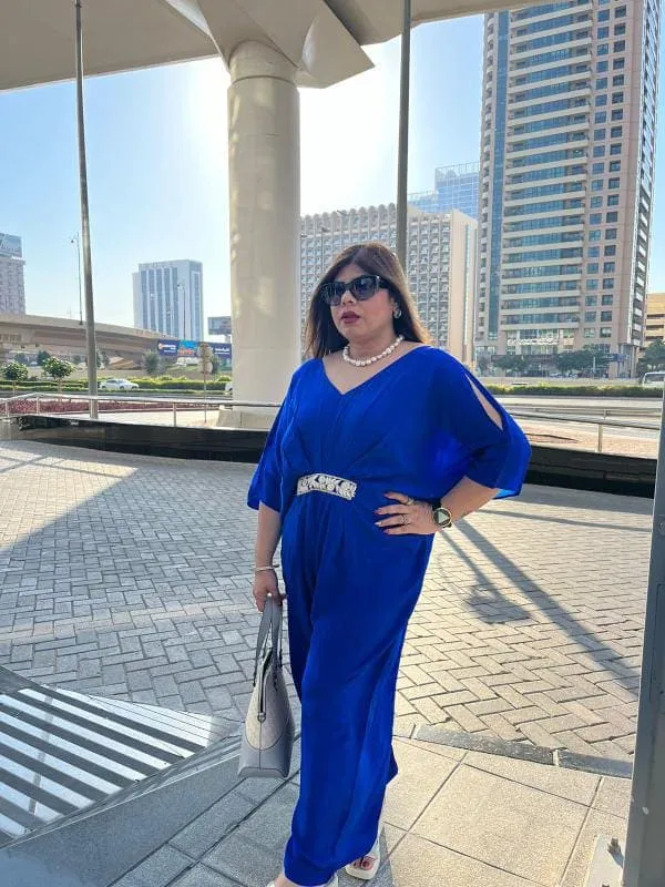 Crepe Royal Blue Pearl Jumpsuit