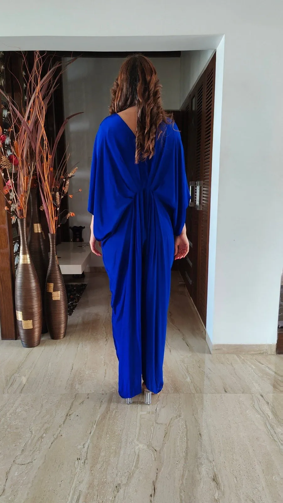 Crepe Royal Blue Pearl Jumpsuit