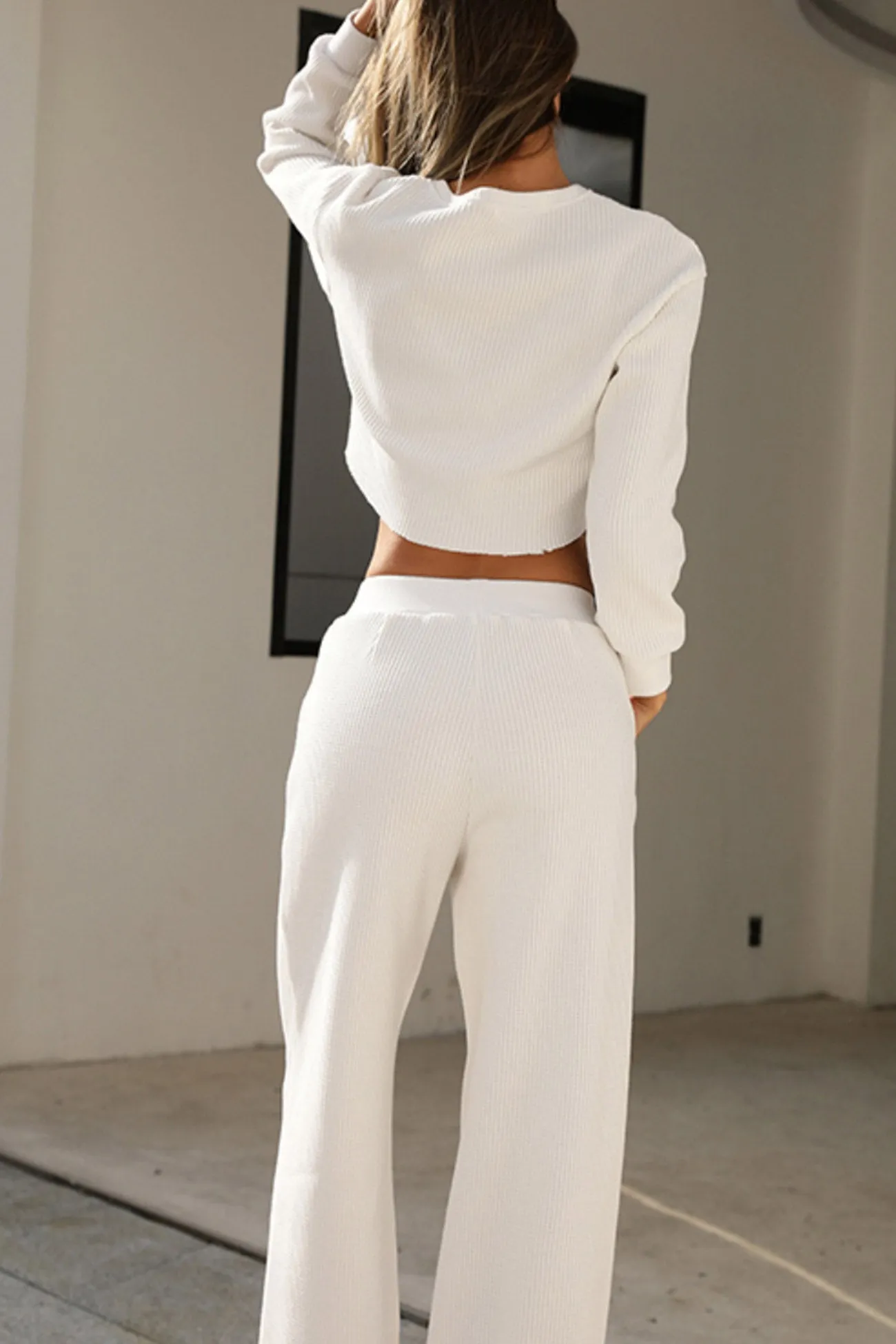 Crew Neck Crop Top Long Pants Set