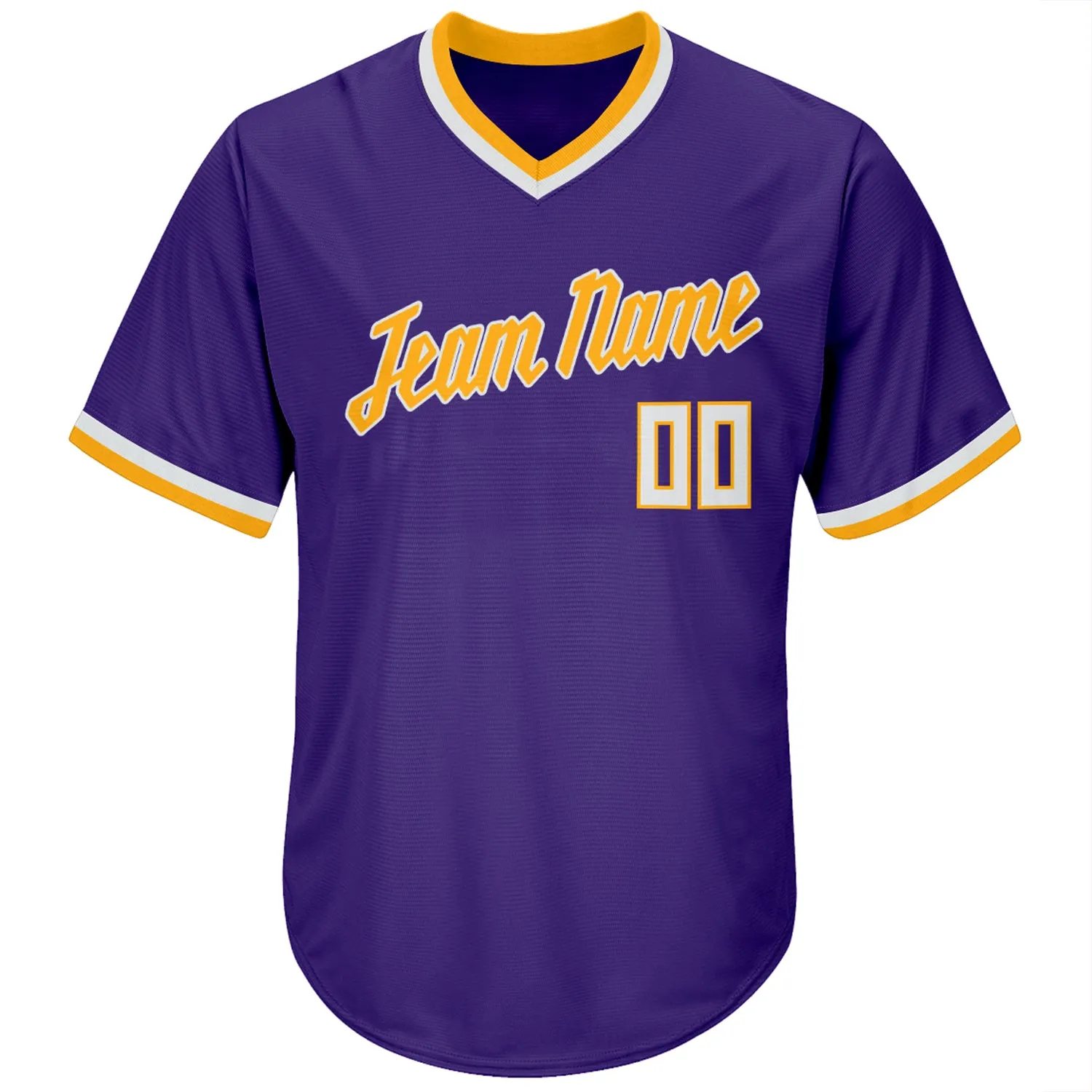 Custom Purple White-Gold Authentic Throwback Rib-Knit Baseball Jersey Shirt