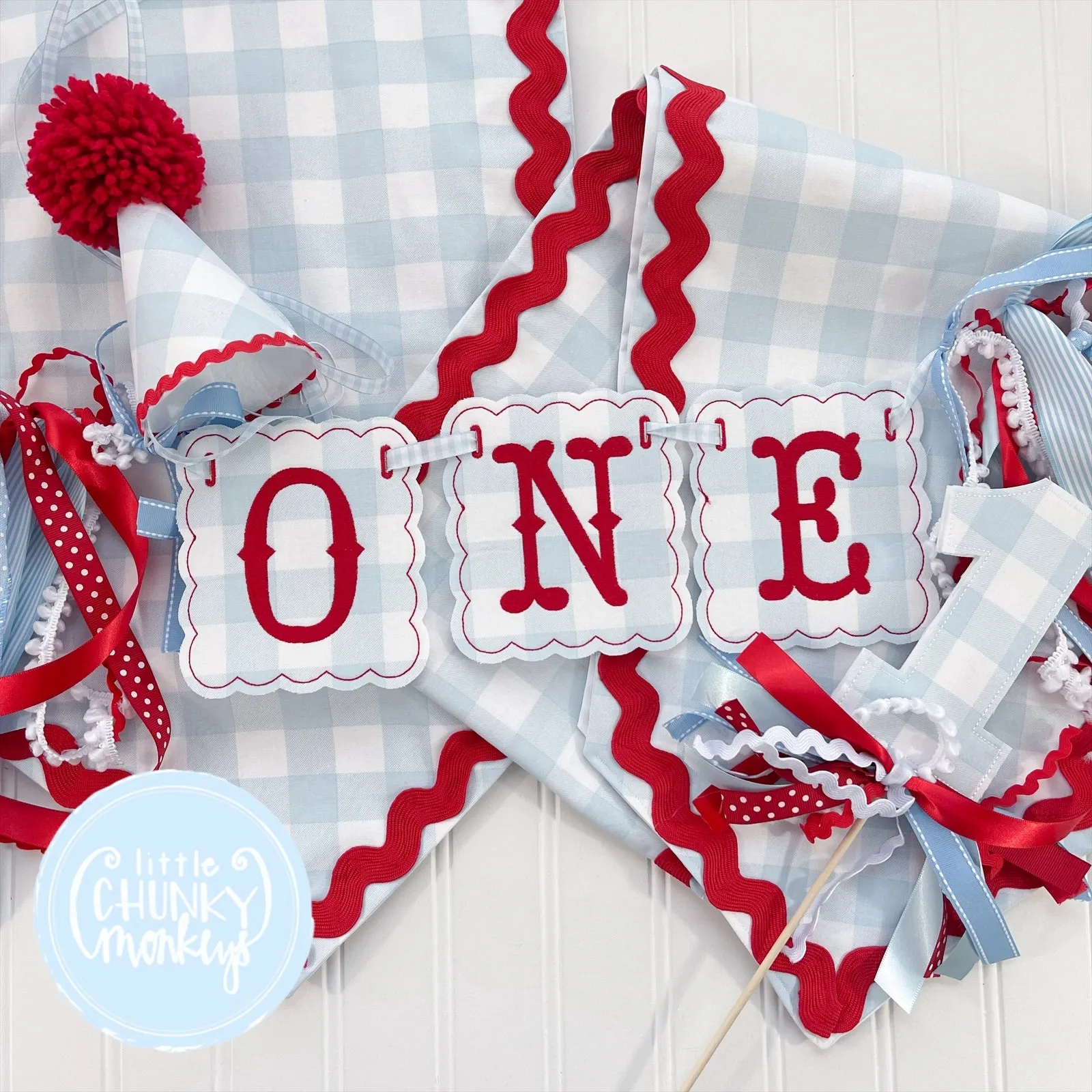 Custom Scallop Highchair Banner - Red, White & Blue