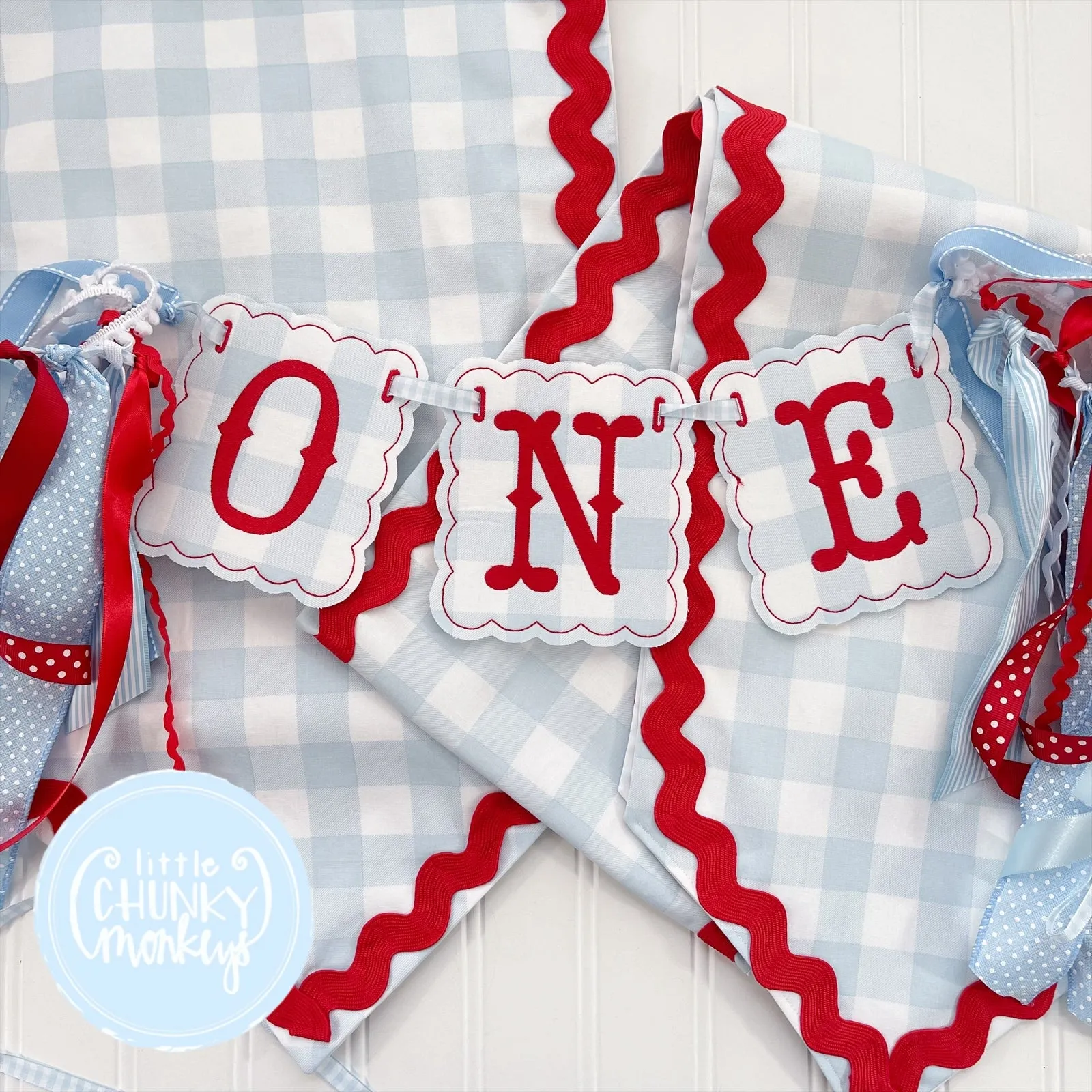 Custom Scallop Highchair Banner - Red, White & Blue