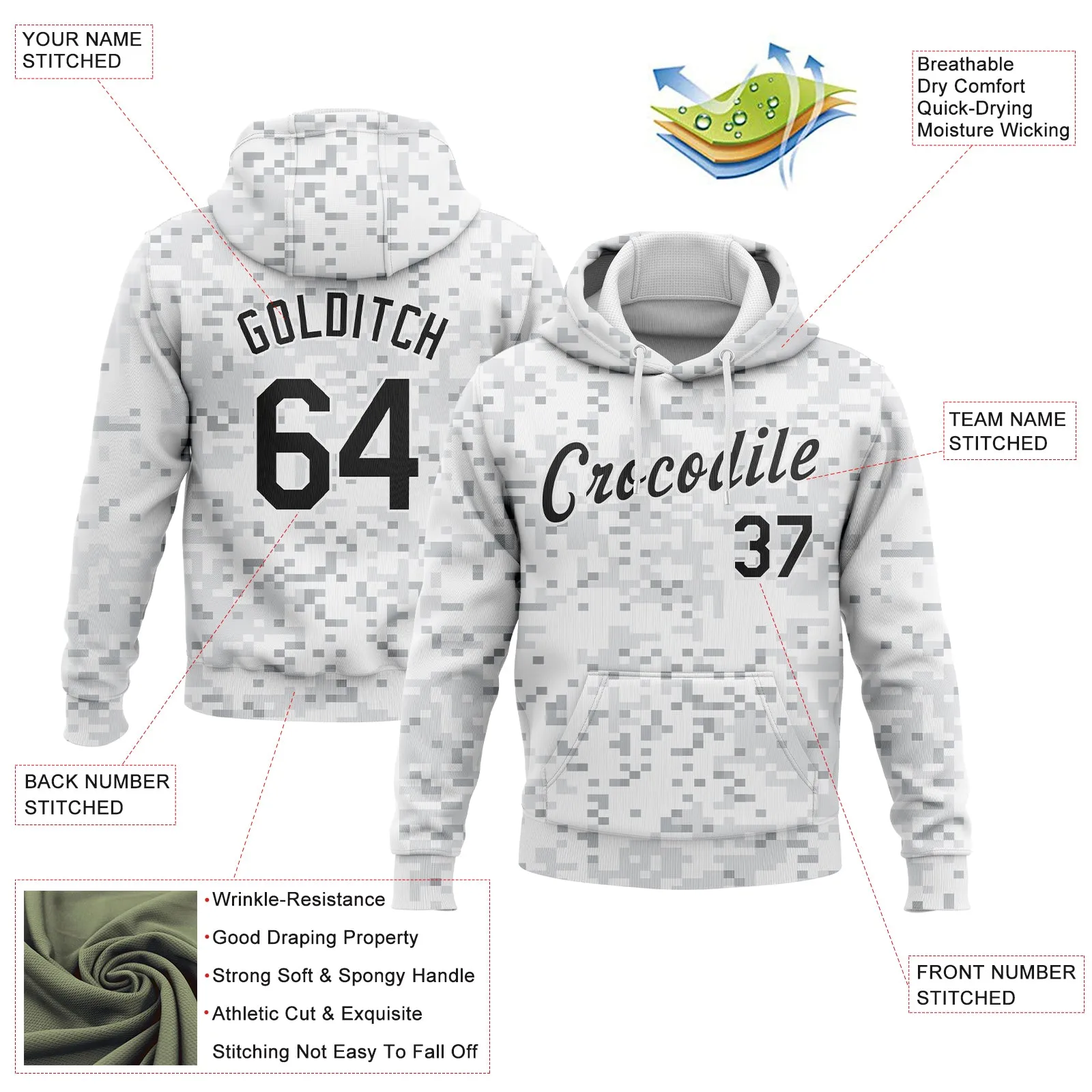 Custom Stitched Camo Black-White 3D Arctic Camouflage Sports Pullover Sweatshirt Salute To Service Hoodie