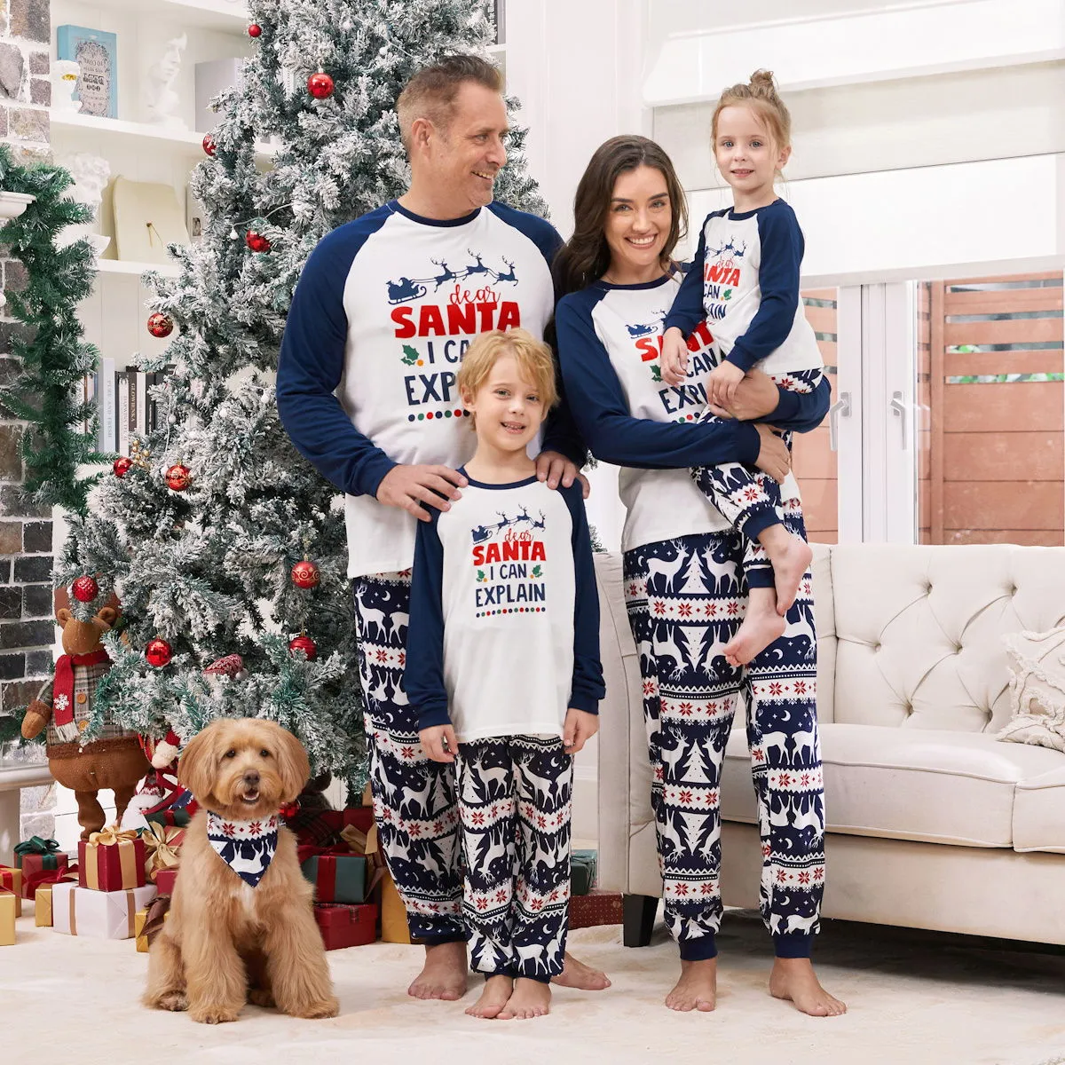 Dark Blue Dear Santa I Can Explain Print Family Christmas Pajamas